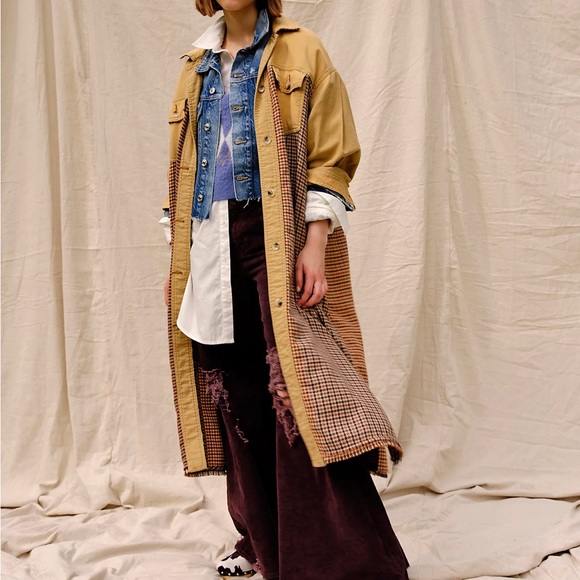 We The FREE PEOPLE Medium Bentley Ombre Shirt Jacket Overcoat Houndstooth Plaid - Picture 2 of 12